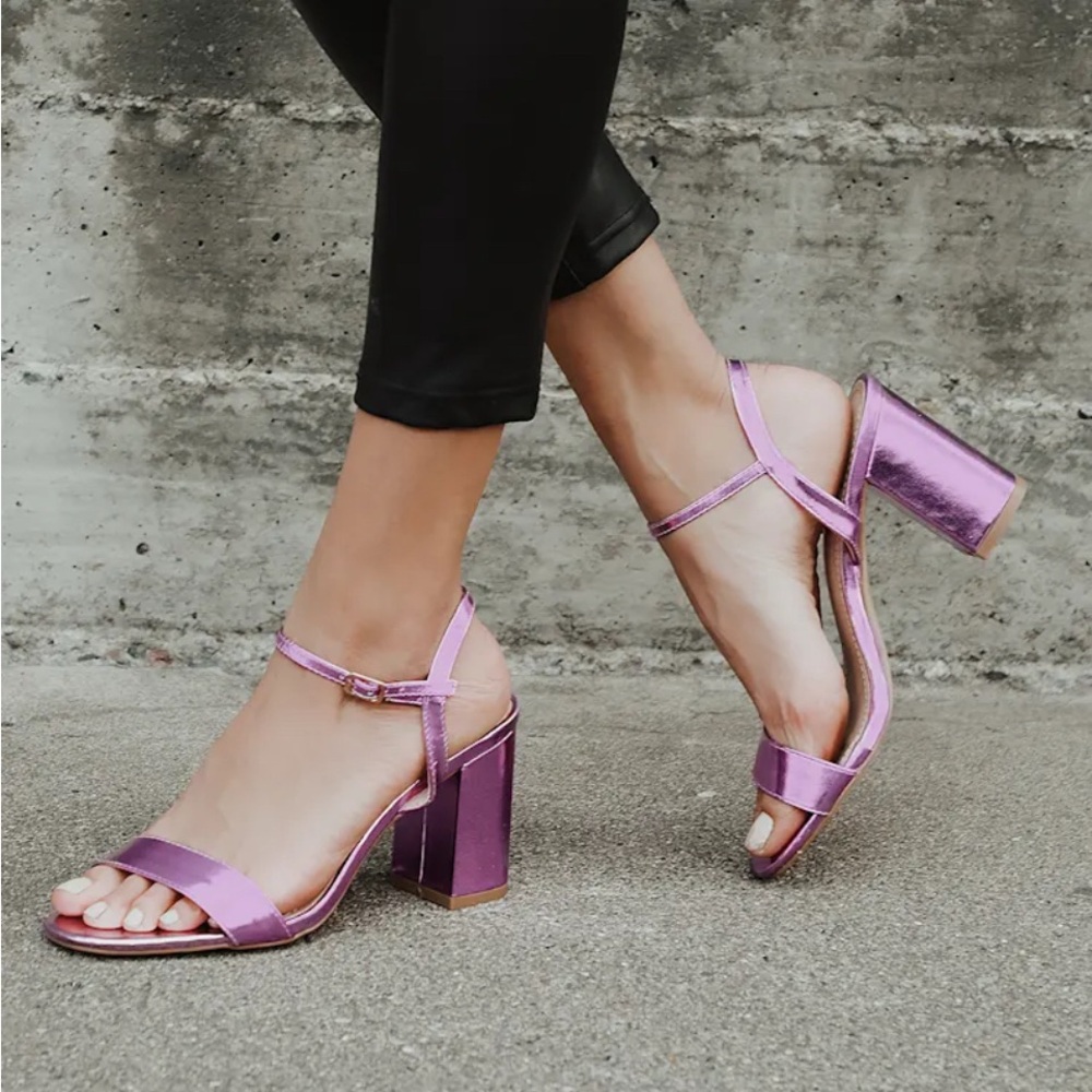 Lulus Arya purple, Metallic Heeled Sandals